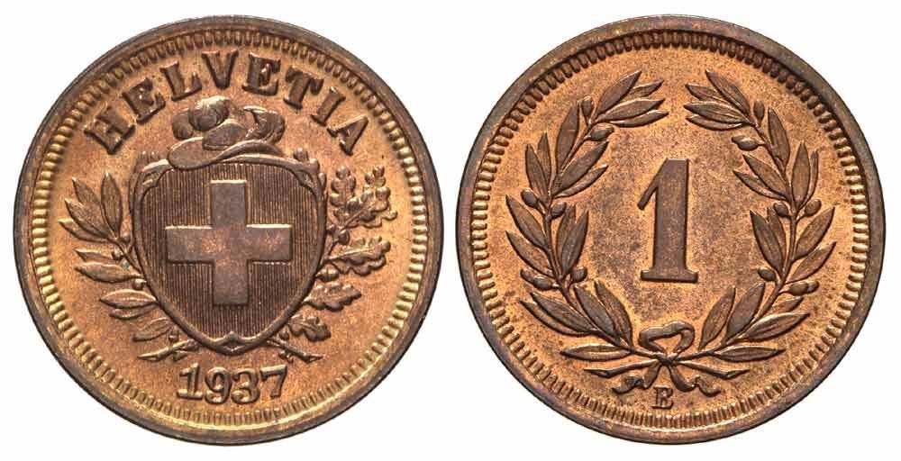 Tutti le monete: 1 Rappen 1937 (01) – Usato da Chiasso venduto da Novamarketing