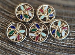 5er Set Vintage Knöpfe, goldfarben, farbige Akzente!