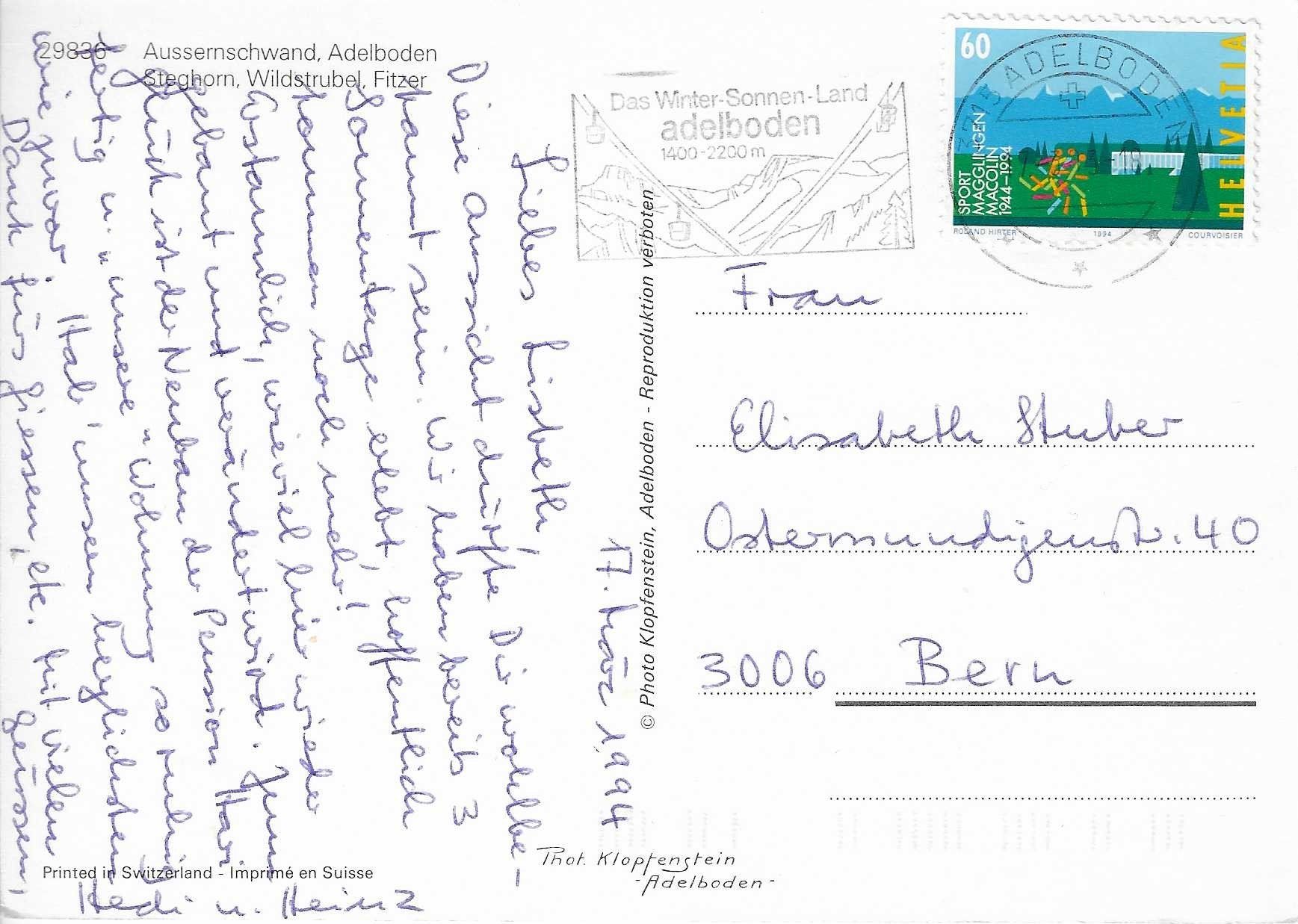 Cartoline postali: Aussernschwand Adelboden BE – Usato da Rothrist venduto da Stranglehold 1