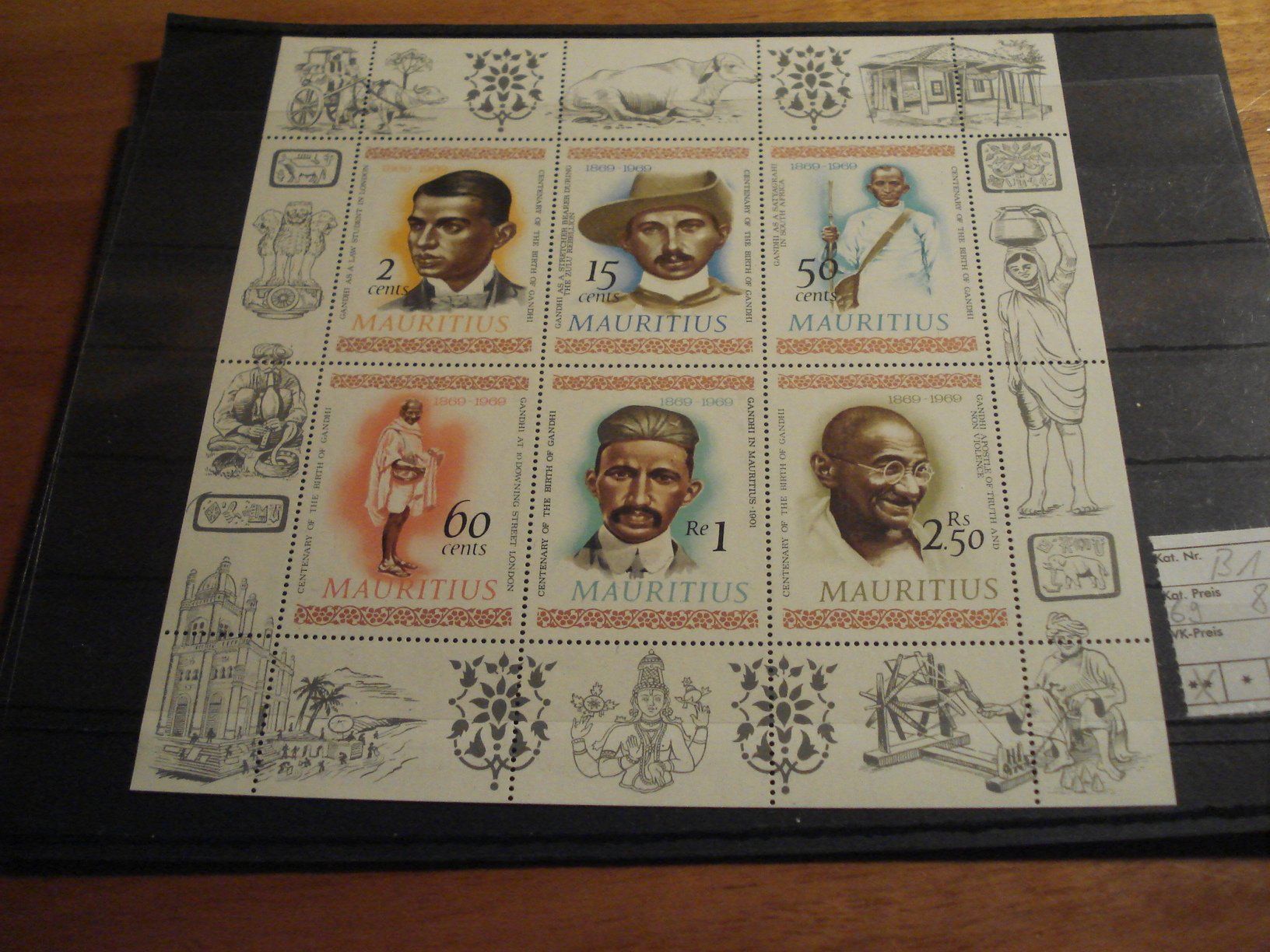 Tutti i francobolli: Mauritius, Kleinbogen Gandhi 1969 ** – Usato da Niederwil AG venduto da morostahu