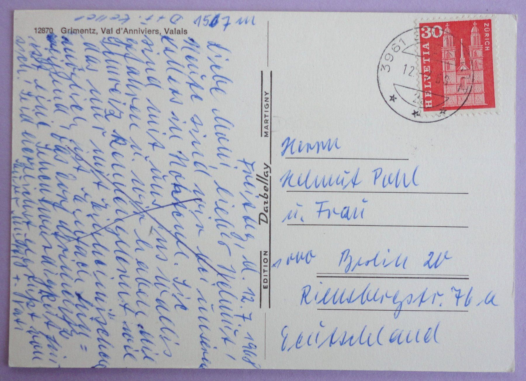 Cartoline postali: Grimentz, Val d' Anniviers – Usato da Fétigny venduto da Billy2miny 1