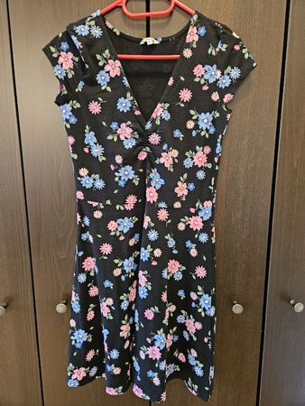 Floral Dress - Black with Pink & Blue Flowers, L