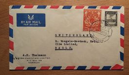 Flugpost Pakistan nach Basel 1953