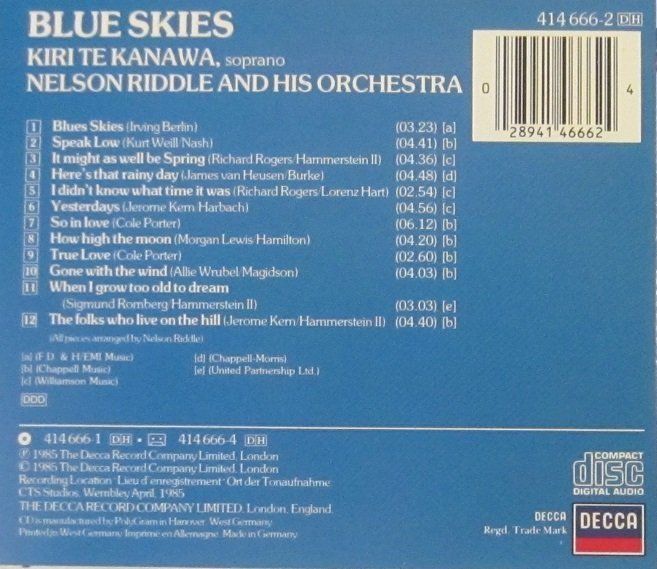 CD: Kiri Te Kanawa - Blue Skies – Usato da Grüningen venduto da azulgris 1