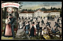 Künstler-AK St. Gallen, Soldaten feiern den grossen Zapfenst