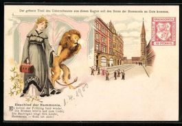 Litho Braunschweig, Dame mit einem Löwe