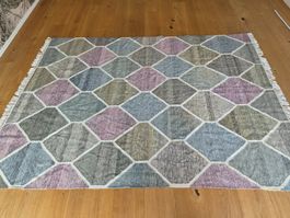 Teppich geometrisch Muster rosa blau grau 220x160 cm