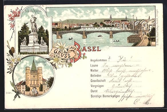 Cartes postales: Litho Basel, Teilansicht, Spalentor, St. – D'occasion à Berlin par bartko-reher