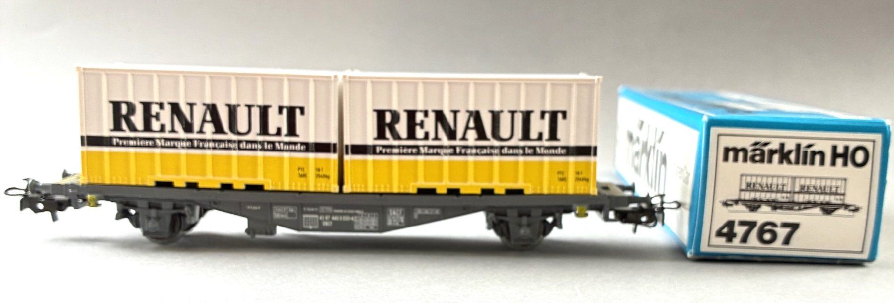 Märklin Modellini di ferrovie: Märklin 4767 SNCF Container Tragwagen Renault Export 1989 – Nuovo e nell'imballaggio originale da Derendingen venduto da Benfis 1