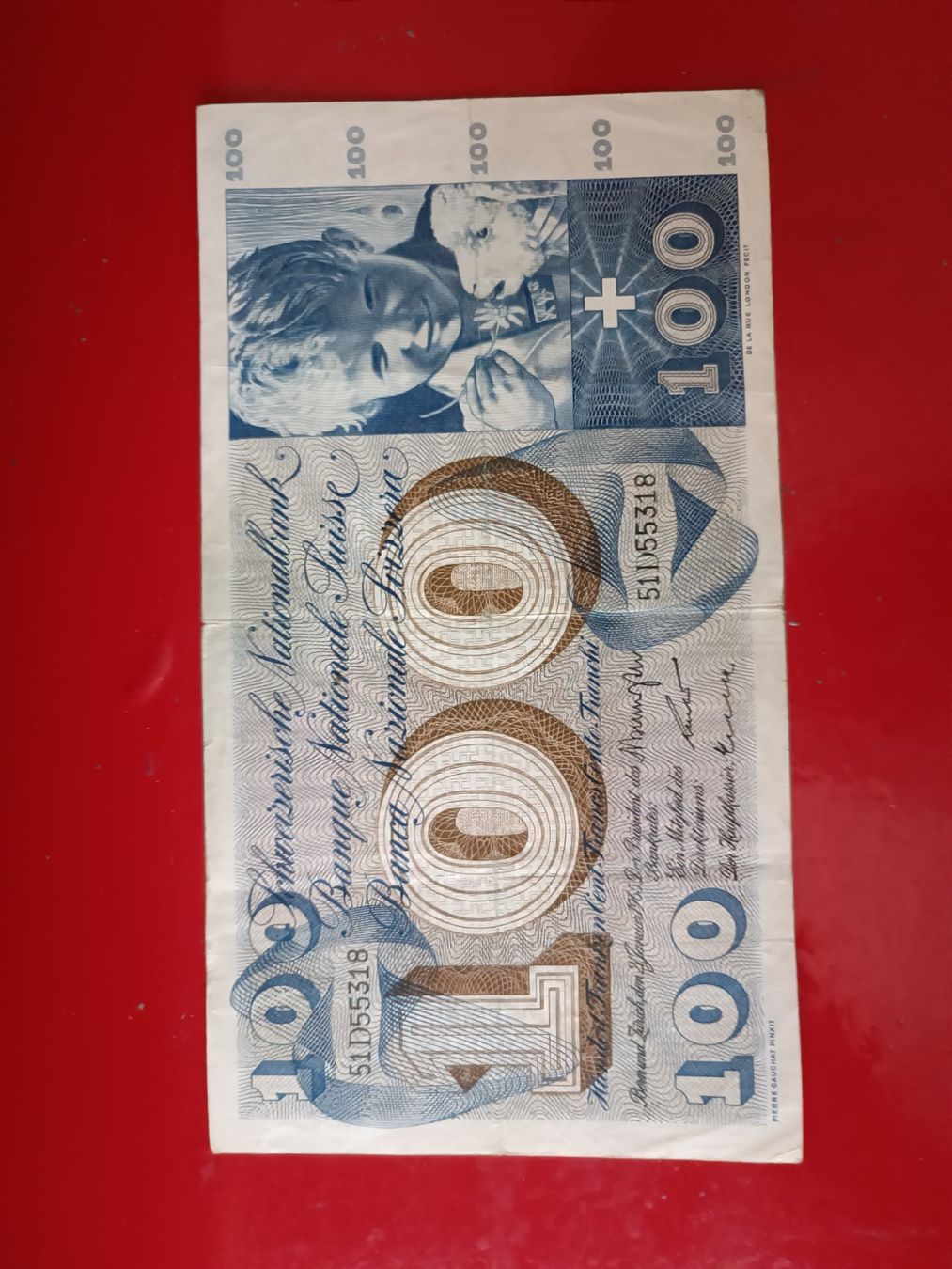 Banconote: Alte 100.- Fr. CH Note TYP ST. Martin  02.01 .1965 gebraucht – Usato da Glis venduto da MYS-Wallis2020 3
