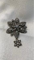 Brosche Blume mit Anhänger, Strasssteine, gebraucht