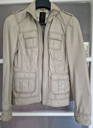 TOM TAILOR Damen Echtleder Übergangsjacke Gr. 38 Beige NEU