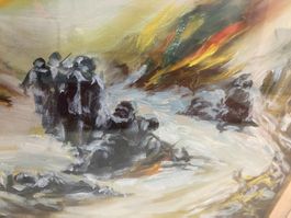 63x73/A. Rizzo DA CONTESSE/Öl Gemälde Winterlandschaft Feuer
