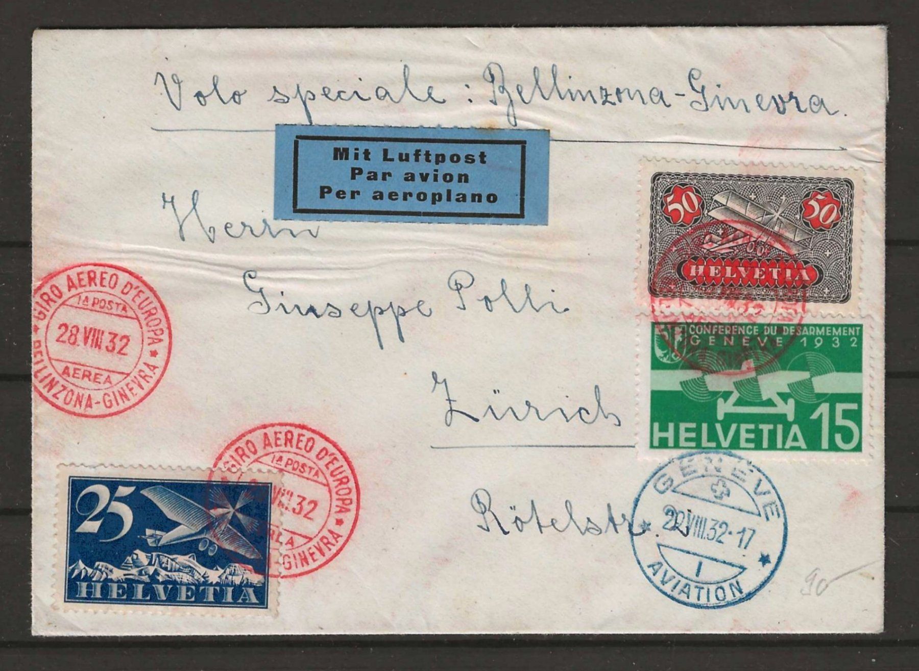 Tutti i francobolli: 1932 : Spezialflug Bellinzona - Genf – Usato da Gümligen venduto da Geniusbuy