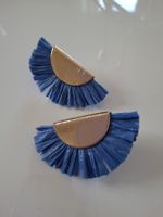 Boucles d'oreilles bleues eventail en raphia