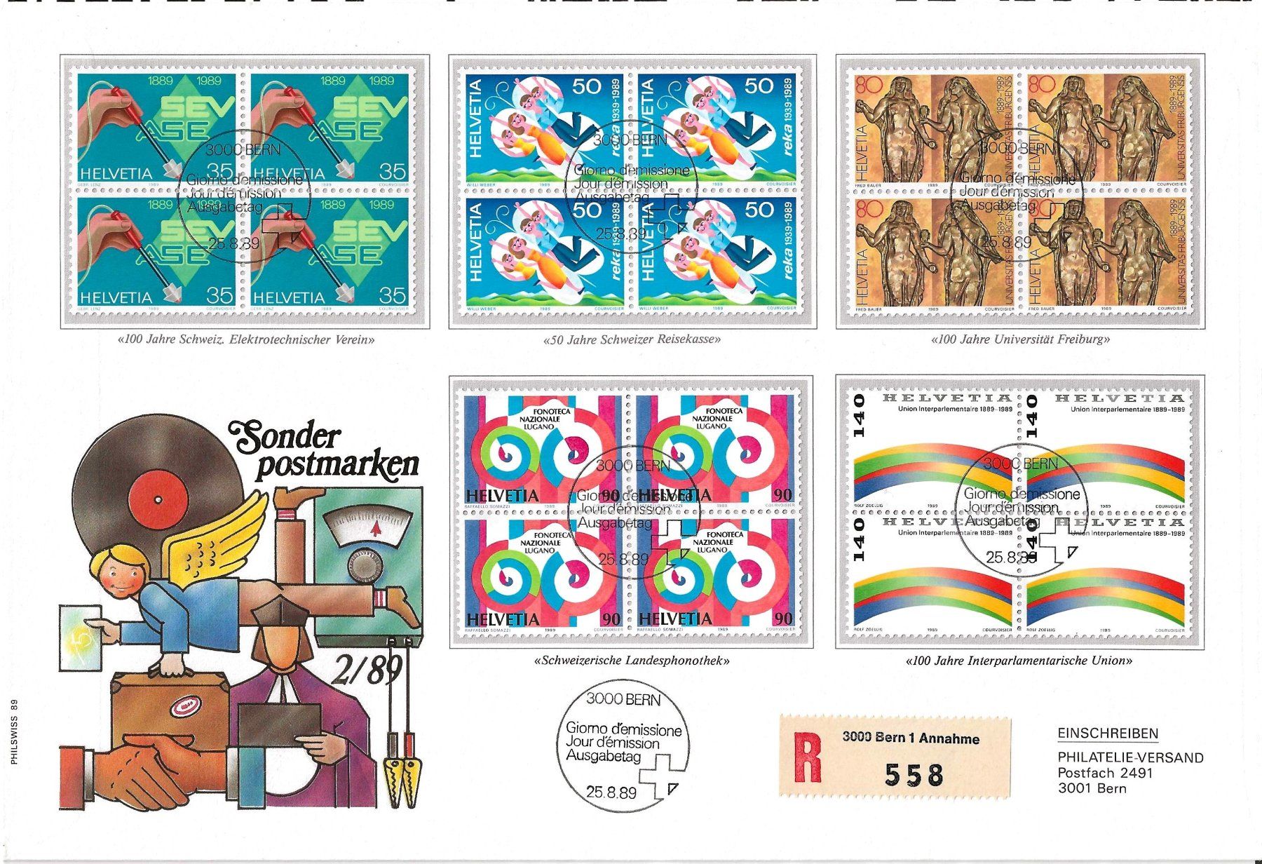 Tutti i francobolli: FDC 4er Block Serie Werbe 1989 – Usato da Zürich venduto da Philacat11