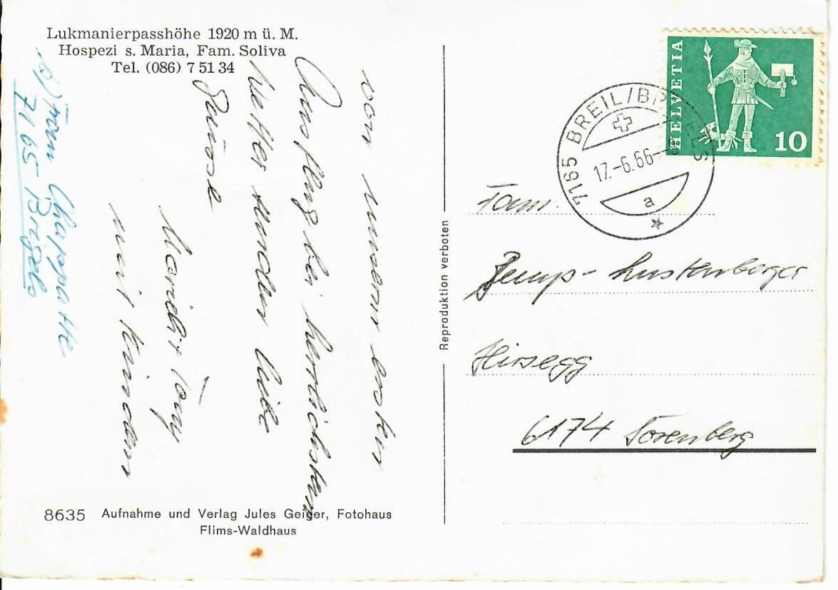 Cartoline postali: Lukmanierpasshöhe – Usato da Hochdorf venduto da Ziegel-16 1