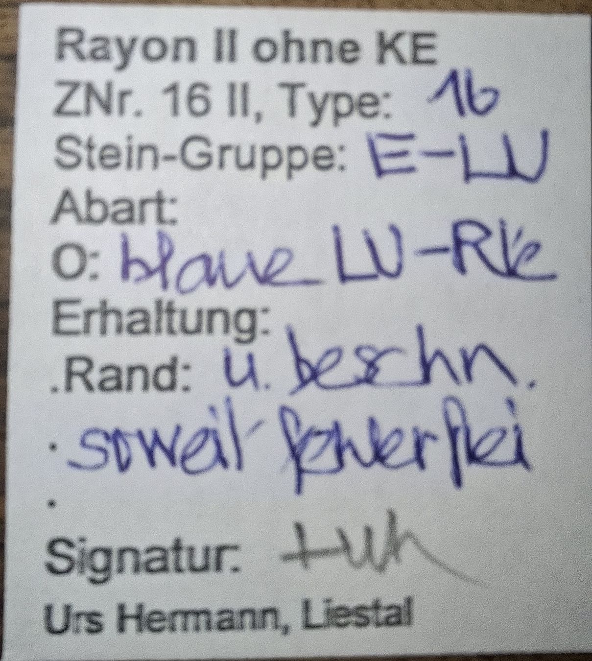 Tutti i francobolli: Rayon Typ 16 E - LU blaue Raute mit Befund  – Usato da Balgach venduto da SIMEON27 2