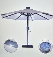 Sonnenschirm mit Solarbeleuchtung und Kurbel sandfarben neu