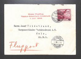 1935 Flugpost LIECHTENSTEIN Vaduz-Altenrhein-Innsbruck