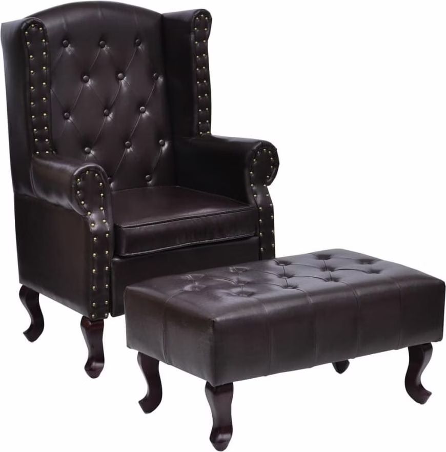 Sessel: Chesterfield Sessel mit Hocker dunkelbraun Lederoptik – Gebraucht aus Opfikon von hetipeti 3