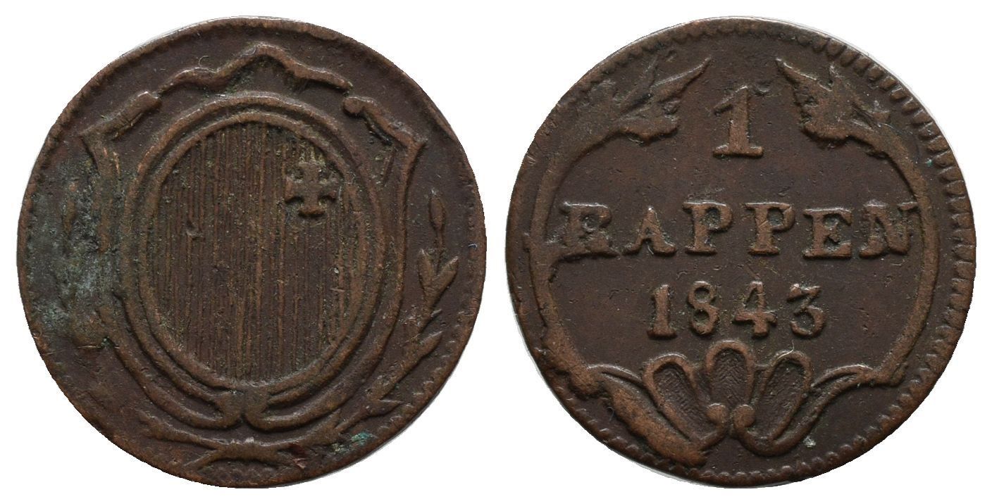 Tutti le monete: Schwyz Rappen 1843  /2215 – Usato da Trimbach venduto da Solothurn1