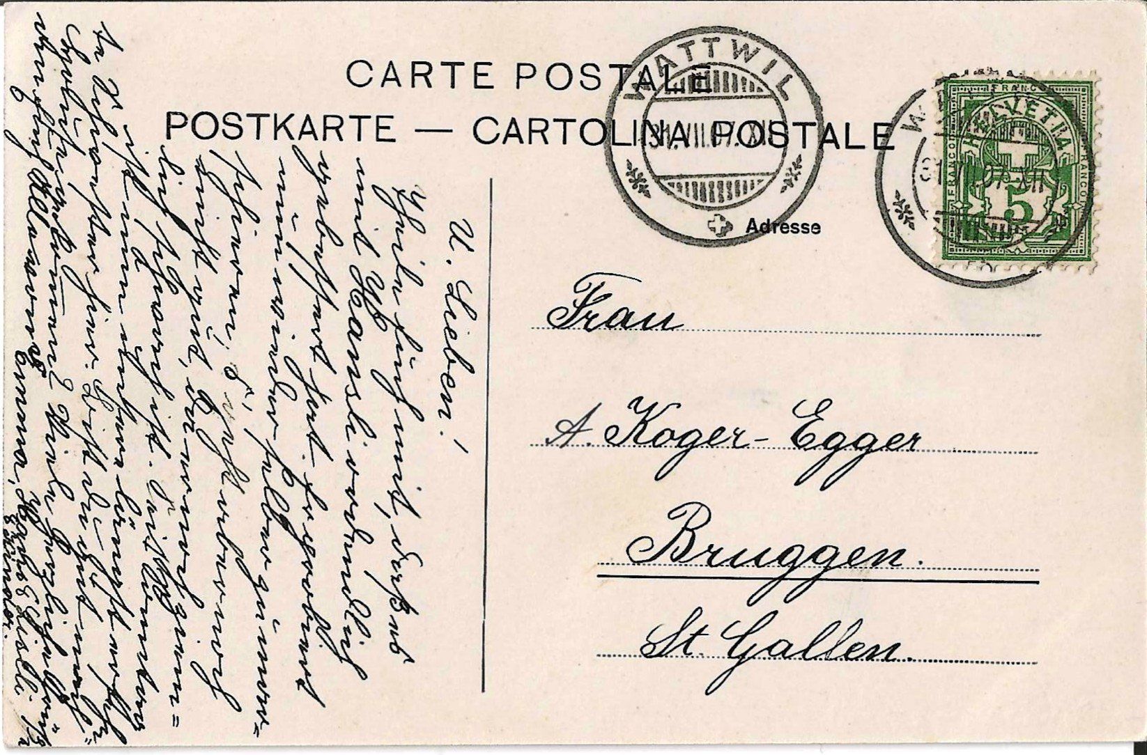 Cartoline postali: Karte Wattwyl 1907 – Usato da Zürich venduto da Philacat11 1