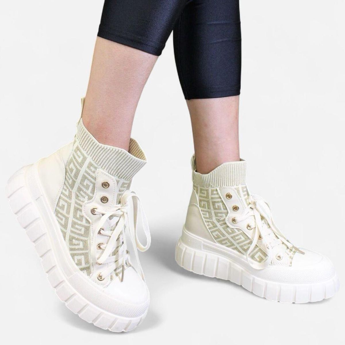 Scarpe da donna: Cream/Gold High Top Sneakers – Nuovo e nell'imballaggio originale da Basel venduto da 1moonstar 3