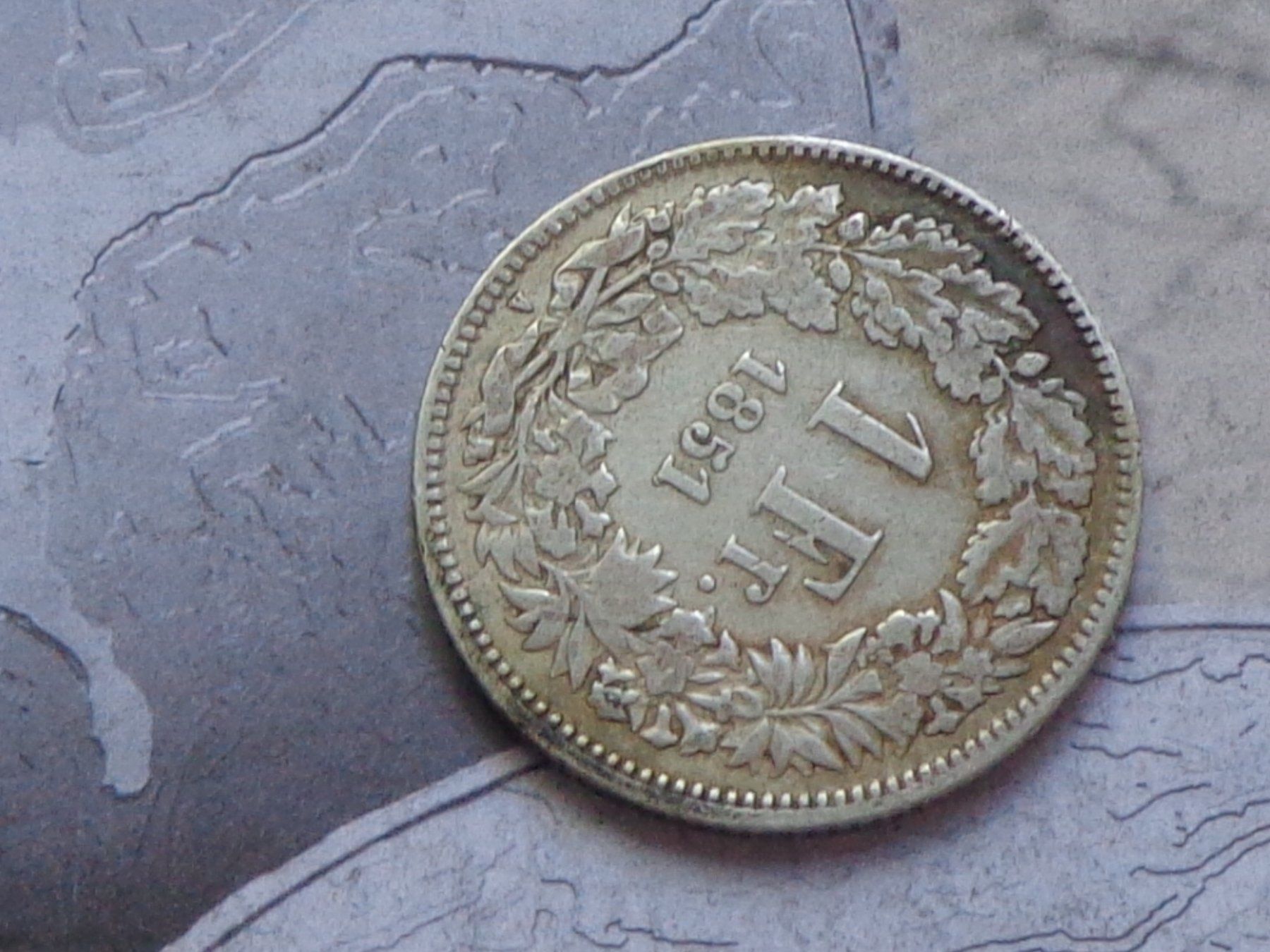 Tutti le monete: 1 Fr. 1851 B - Superbe pièce – Usato da Pully venduto da UCA01 2