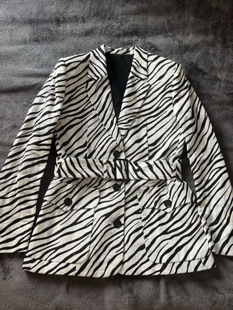 The Kooples new linen Blazer Zebra Pattern Belted Size S