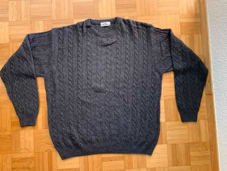 Pullover grau Zopfmuster Wolle Mix