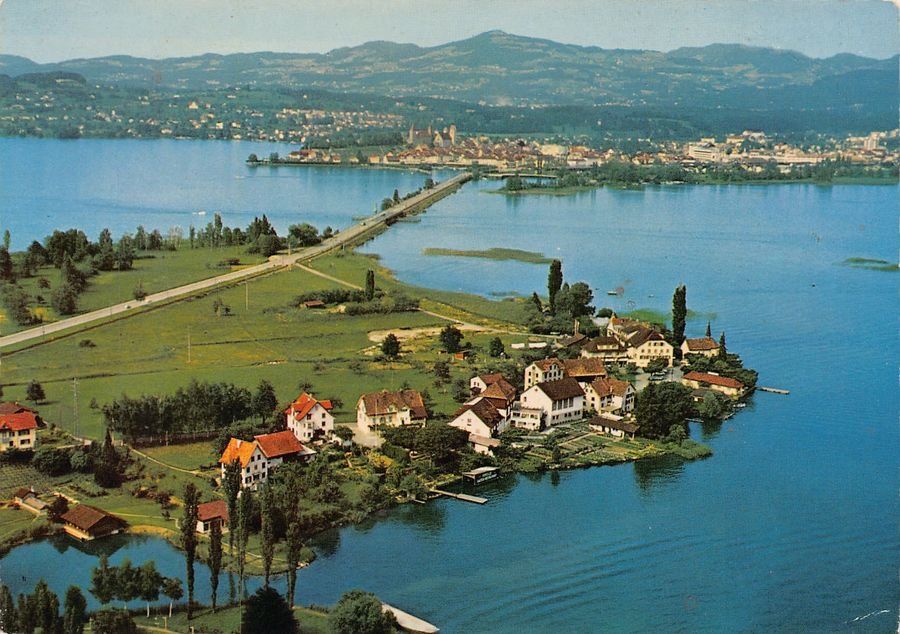 Cartoline postali: Hurden mit Rapperswil und Seedamm, um 1970 – Usato da Frauenfeld venduto da POML