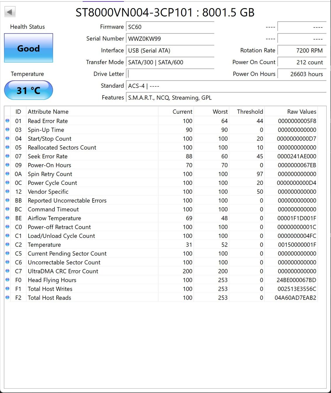 Seagate Disques durs: Disk SATA 8Tb Seagate IronWolf NAS - 26603 Stunden – D'occasion à Zürich par Lock5151 2