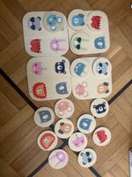 Jeu d'association animaux en bois, parfait pour l'hiver!