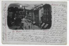 St. Gallen, Marktplatz bei Nacht um 1905