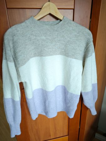 H&M Pullover gestreift, beige/lila, Gr. S