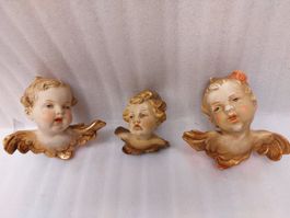 3 Vintage gilded angel heads (? Plaster ?)