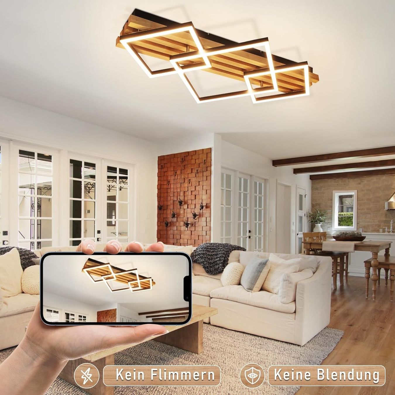 Lampadari & plafoniere: LED Deckenleuchte Holz 70cm Dimmbar 46W Schwarz Eckig – Nuovo e nell'imballaggio originale da Schaffhausen venduto da tra_6j5m 6