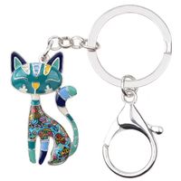 Schlüsselanhänger mit kunstvoller Katze Grundfarbe blau
