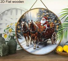 2-D HOLZ WANDDEKO *WEIHNACHTSMANN SCHLITTENFAHRT* NEU