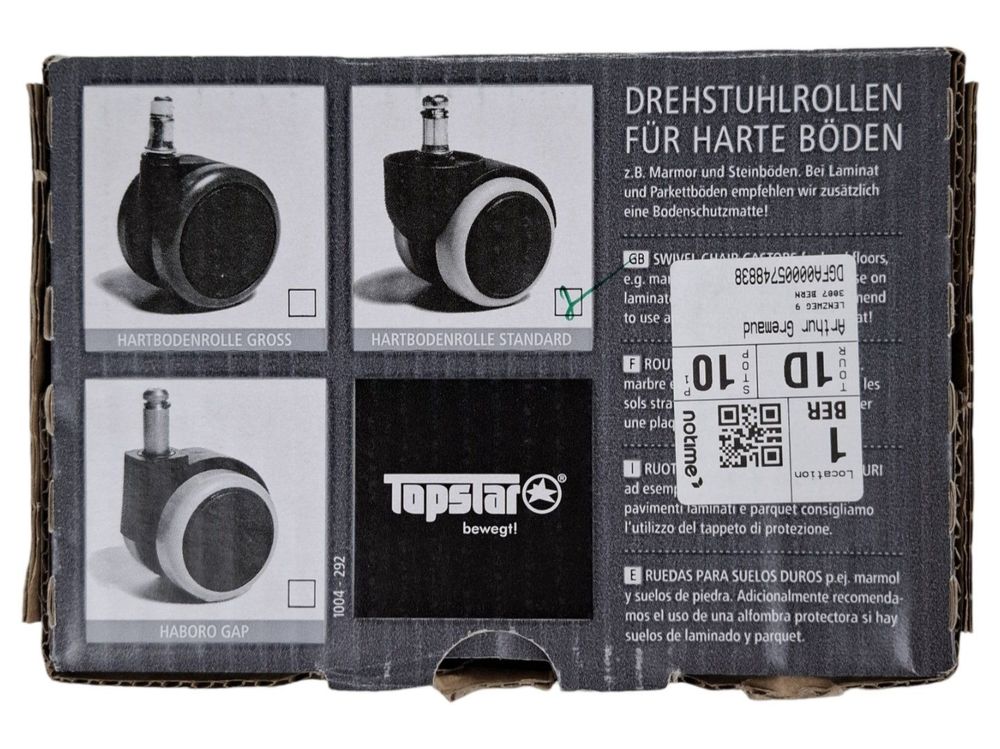 Sonstiges zum Lager & Transport: TOPSTAR Drehstuhlrollen, für harte Böden – Neu (gemäss Beschreibung) aus Solothurn von Restwert_SO