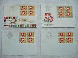 1978 4 FDC Kanton Jura 4er-Blocks SBK 621