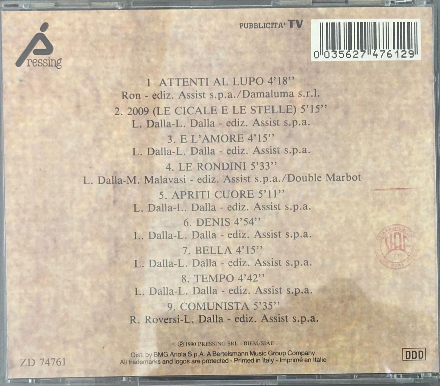 CD: LUCIO DALLA - CAMBIO – Usato da Poliez-Pittet venduto da Newtown-Records 1