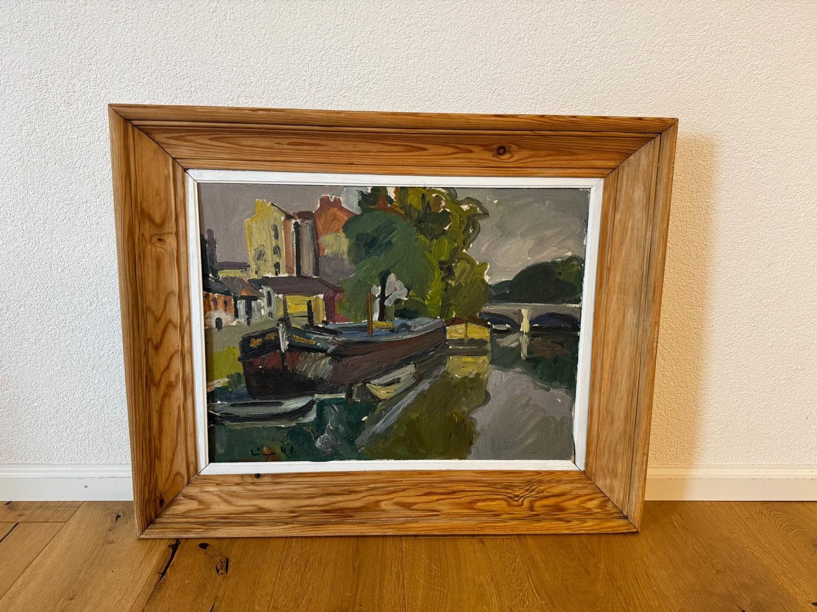 Gemälde: CARL WALTER LINER - Ölgemälde "idyllischer Kutterhafen" – Gebraucht aus Wilen b. Wil von CH_1945