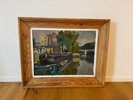 CARL WALTER LINER - Ölgemälde "idyllischer Kutterhafen"