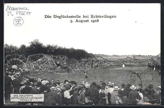 Cartoline postali: Echterdingen, Dei Unglücksstelle 1908,  – Usato da Berlin venduto da bartko-reher