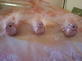 neu: 3 Deko Vögel rosa Glitzer Federn