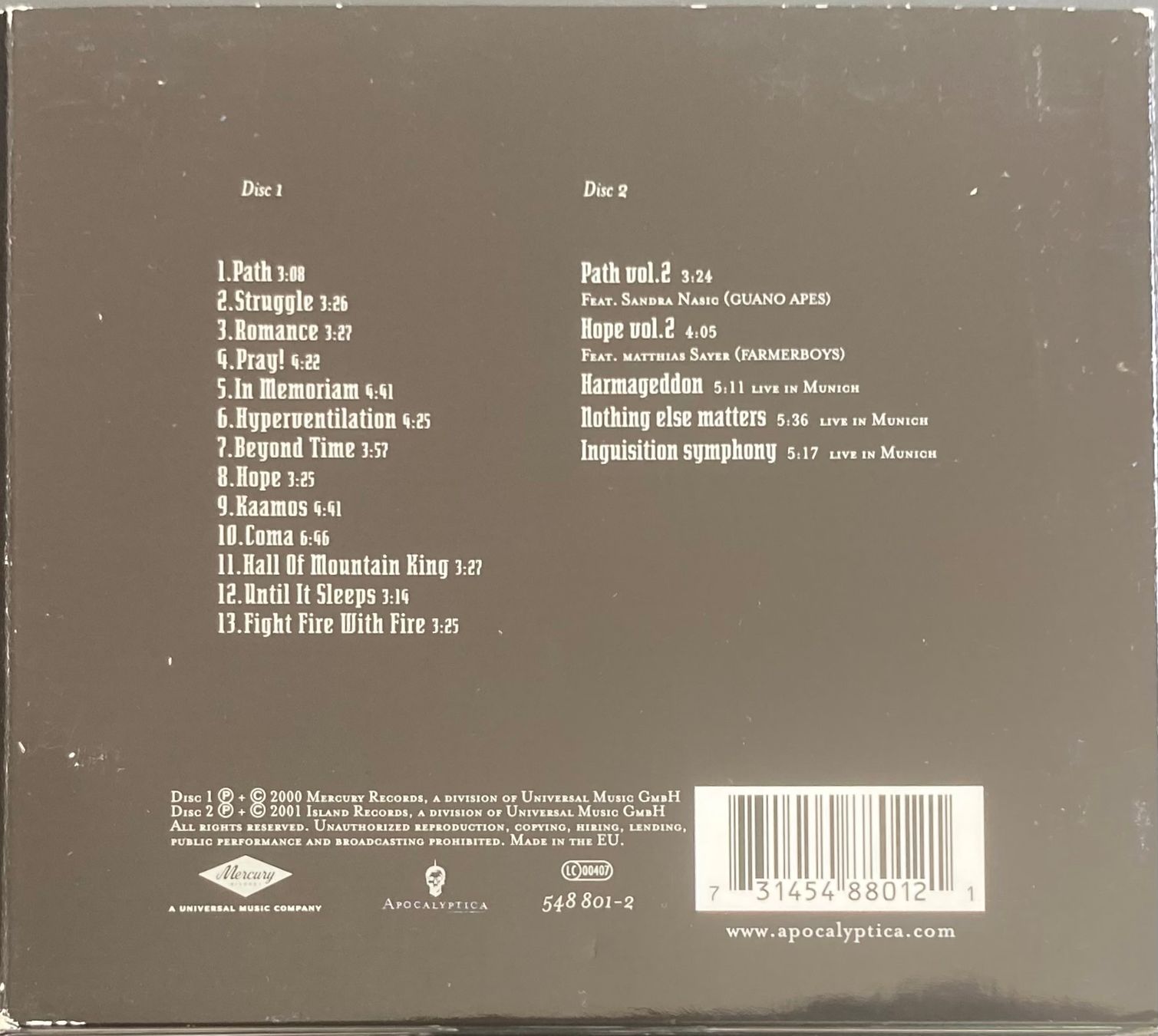 CD: APOCALYPTICA - CULT – Usato da Poliez-Pittet venduto da Newtown-Records 1