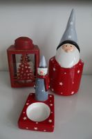 Weihnachtsdeko: LED-Laterne und 2 Porzellanfiguren - NEU