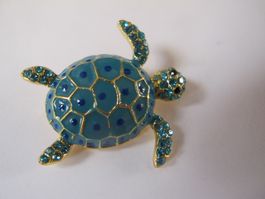 Blaue Schildkröten Brosche mit Strass, neuwertig!